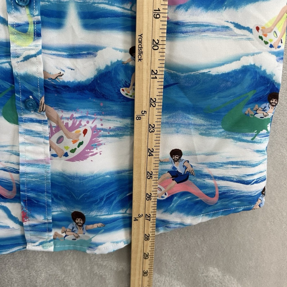 RSVLTS Button Down Short Sleeve Shirt Mens Small Bob Ross Surfs Up Hawaiian - Picture 7 of 10